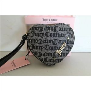 JUICY COUTURE GOTHIC STAT BLACK HEART ZIP AROUND COIN PURSE WRISTLET LOGO